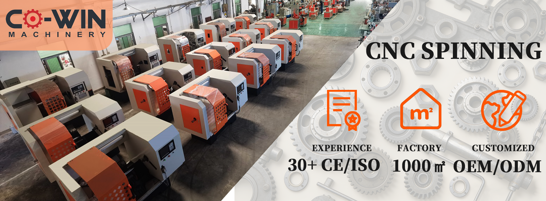 CO-WIN Machinery CNC Spinning Machine Workshop - 30+ Years CE/ISO Certified Manufacturer | 1000㎡ Factory with Customized OEM/ODM Metal Spinning Equipment
