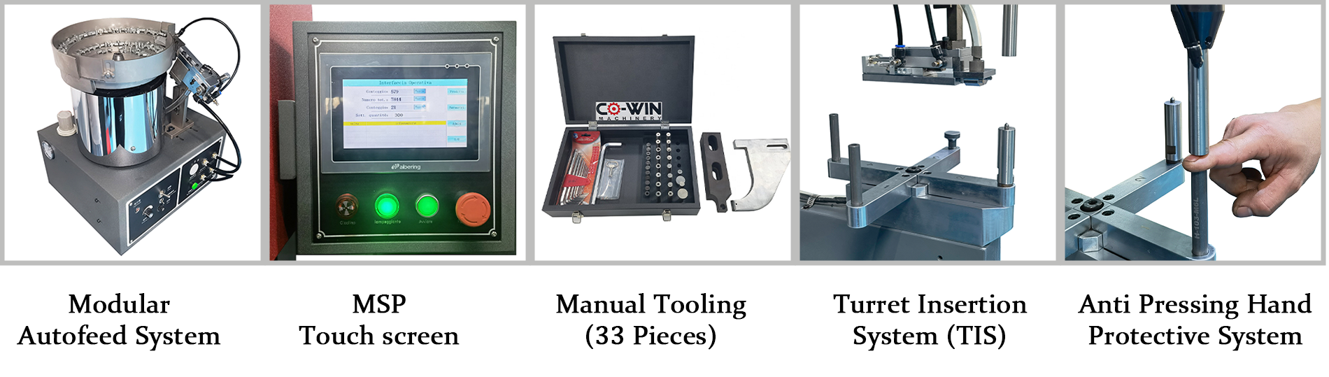 CO-WIN Fastener Insertion Machine Accessories - Autofeed System, Touch Screen, Tooling Kits & Safety Components